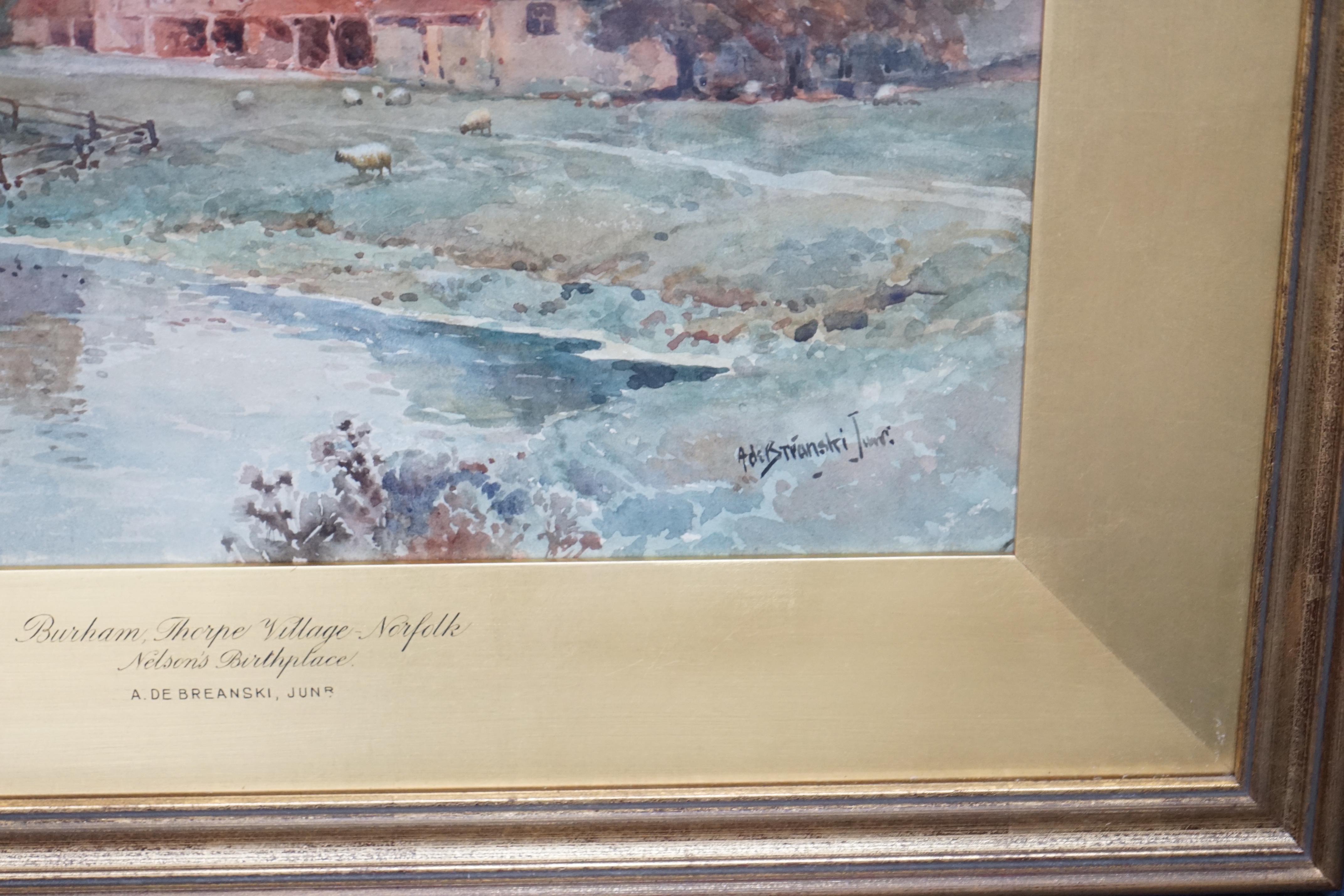 Alfred Fontville de Breanski Jnr (1877-1957), watercolour, ‘’Burnham Thorpe Village, Norfolk - Nelson’s Birthplace’’, signed, 27 x 38cm Please note this lot attracts an additional import tax of 5% on the hammer price
